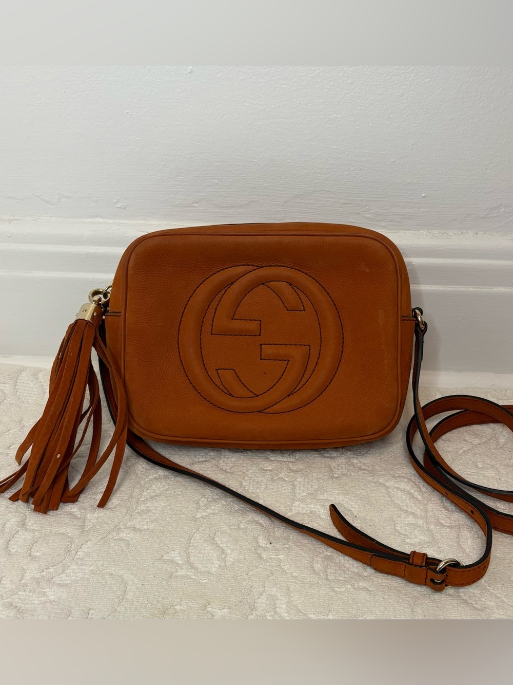 Gucci Tan Suede/ leather Soho Disco Crossbody with Tassel